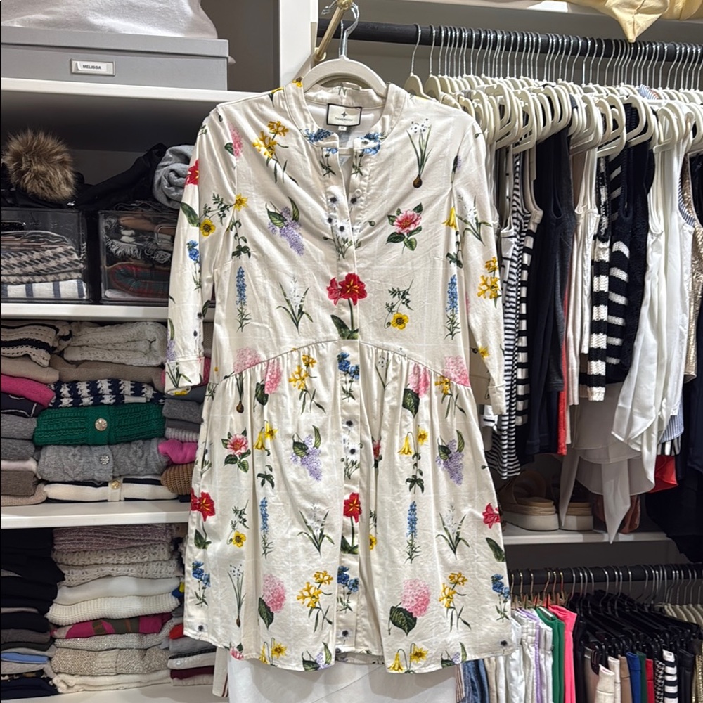Tuckernuck White Cream Sundress with Cowl Neck and 3/4 Sleeves